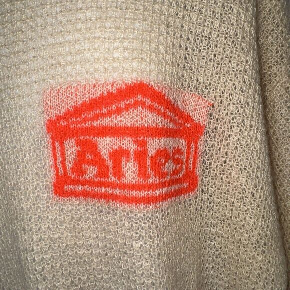 Aries Beige Mohair Blend Crew Neck Sweater Lightweight Men Large - Picture 4 of 7